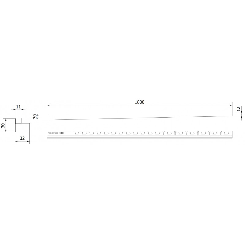 Mexen Line-B listwa spadkowa do szkła 180 cm droite, noire - 187004180R