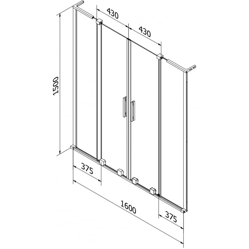Mexen Velar L Duo paroi de baignoire coulissante à 2 volets 160 x 150 cm, transparent, chrome - 896-160-003-02-01