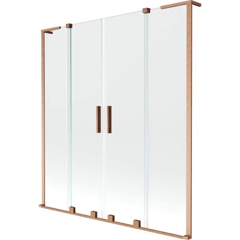 Mexen Velar L Duo paroi de baignoire à 2 panneaux coulissants 160 x 150 cm, transparent, cuivre brossé - 896-160-003-02-65