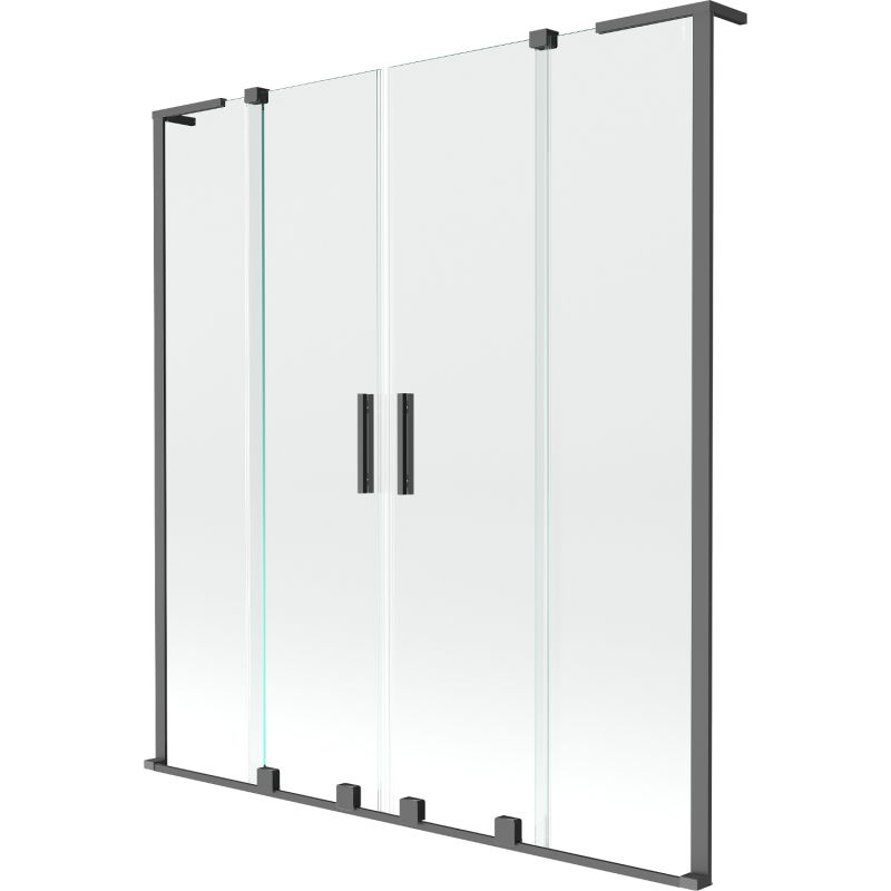 Paravent de baignoire coulissant à 2 battants Mexen Velar L Duo 160 x 150 cm, transparent, gun metal - 896-160-003-02-95