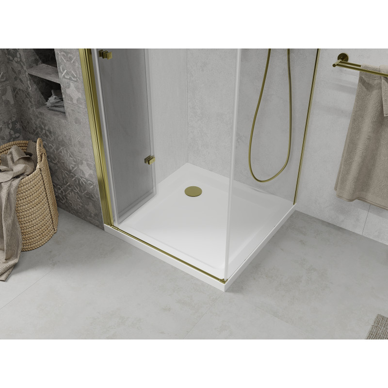 Mexen Lima cabine de douche pliante 70 x 70 cm, transparente, or + receveur plat - 856-070-070-50-00-4010