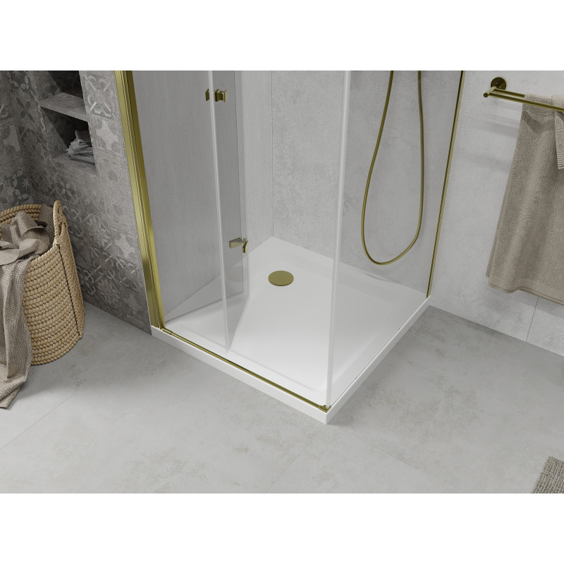 Mexen Lima cabine de douche pliante 70 x 70 cm, transparente, or + receveur plat - 856-070-070-50-00-4010