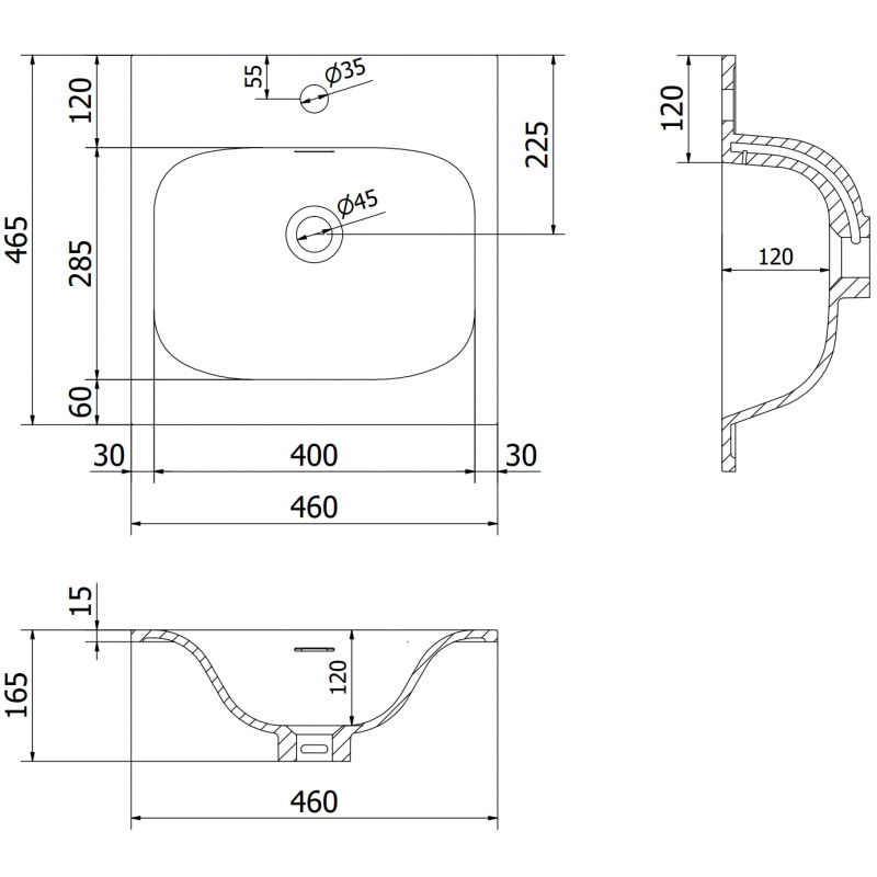 Mexen Vela lavabo encastré dans le plan 46 x 46,5 cm, blanc brillant - 25234500