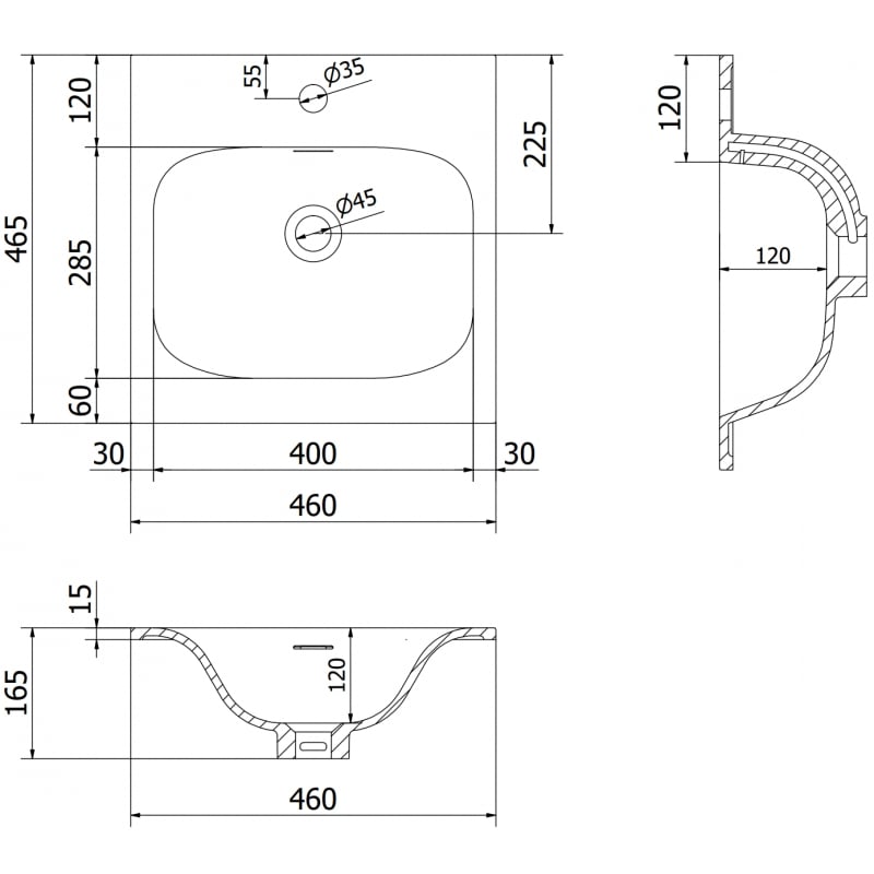 Mexen Vela lavabo encastré dans le plan 46 x 46,5 cm, blanc mat - 25234501