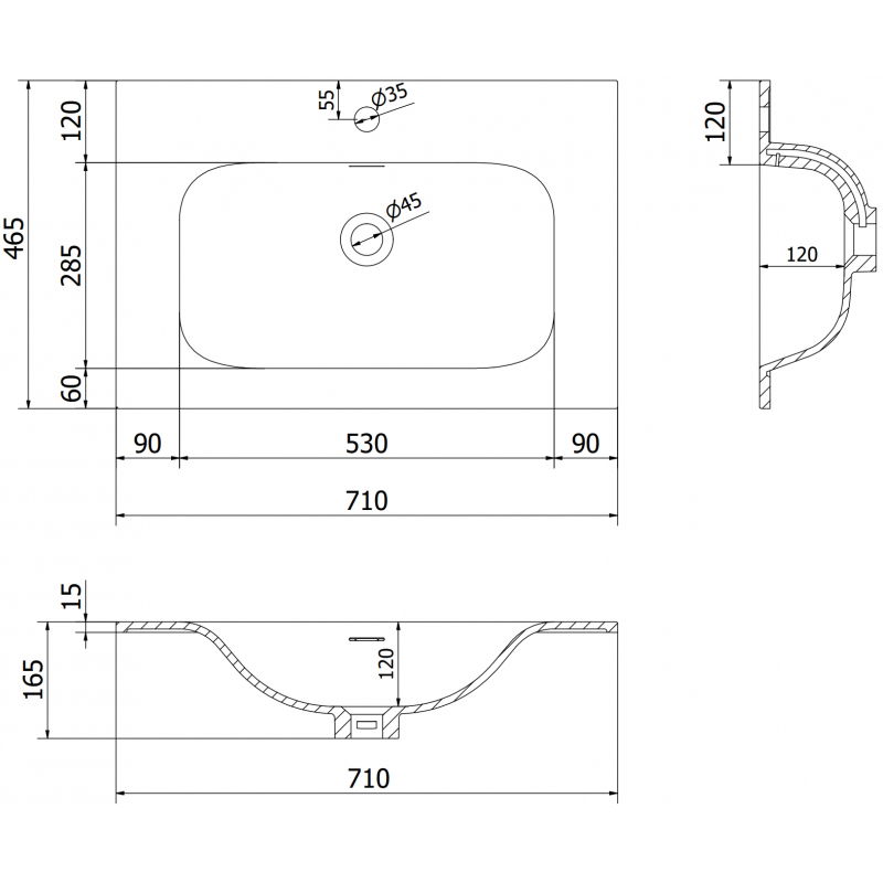 Mexen Vela lavabo encastré dans le plan de travail 71 x 46,5 cm, noir mat - 25237071
