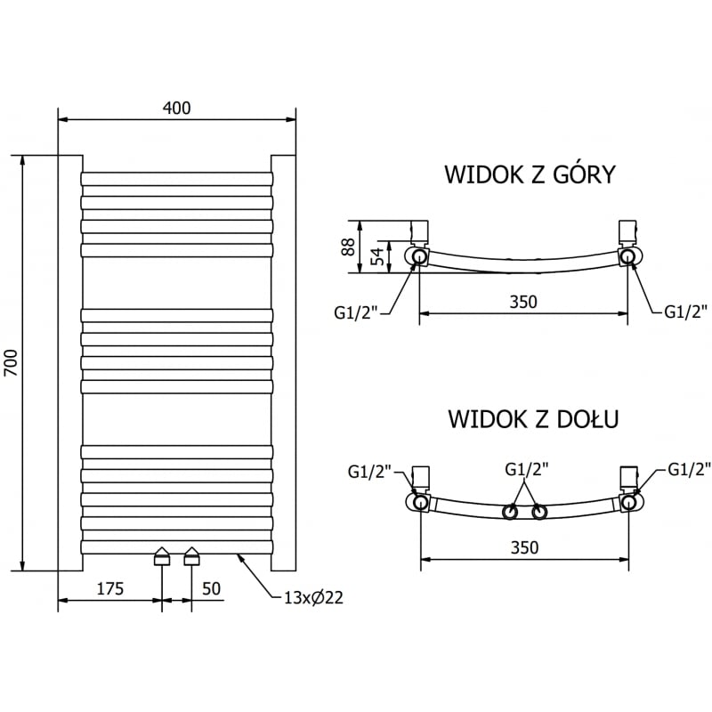 Mexen Ares radiateur de salle de bain 700 x 400 mm, 189 W, doré - W102-0700-400-00-50