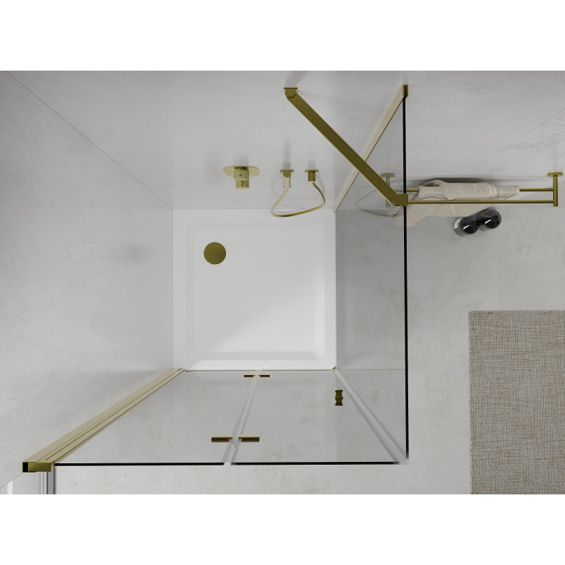 Mexen Lima cabine de douche pliante 80 x 80 cm, transparent, or + receveur de douche Flat - 856-080-080-50-00-4010