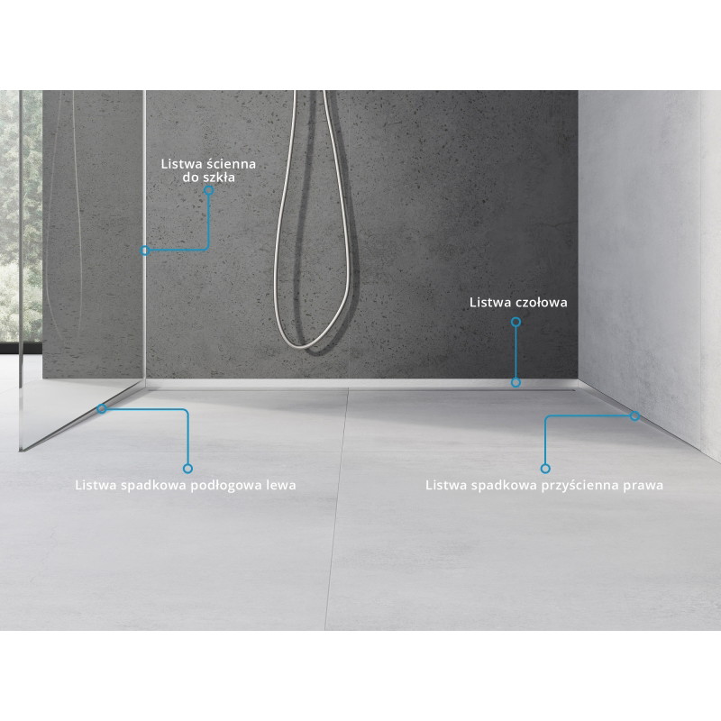 Mexen Line-B plinthe inclinée murale 180 cm à droite, inox - 181002180R