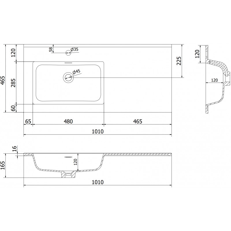 Mexen Otis lavabo encastré à gauche 101 x 46,5 cm, noir mat - 25181071L