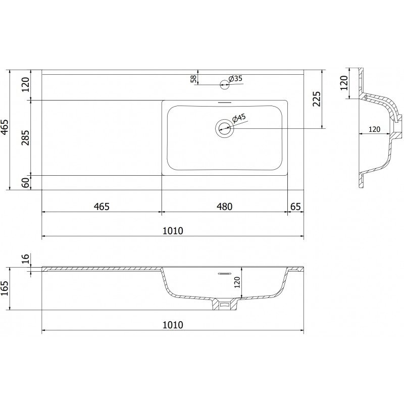 Mexen Otis lavabo encastré à droite dans le plan 101 x 46,5 cm, noir mat - 25181071P