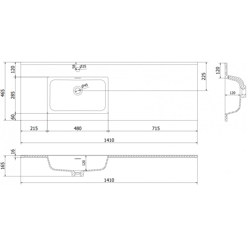 Mexen Otis lavabo encastré à gauche 141 x 46,5 cm, blanc mat - 25181401L