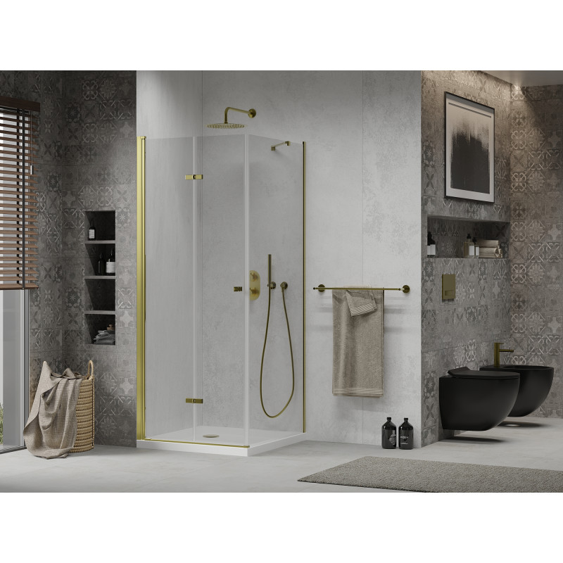 Mexen Lima cabine de douche pliable 90 x 90 cm, transparent, or + receveur de douche plat - 856-090-090-50-00-4010