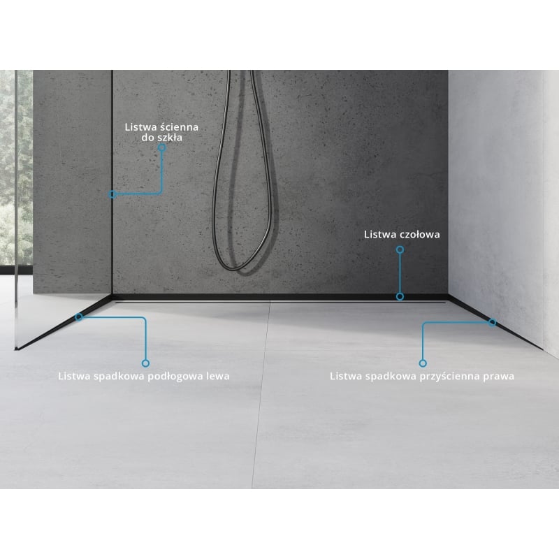Mexen Line-B réglette de pente pour verre 180 cm gauche, noir - 187004180L