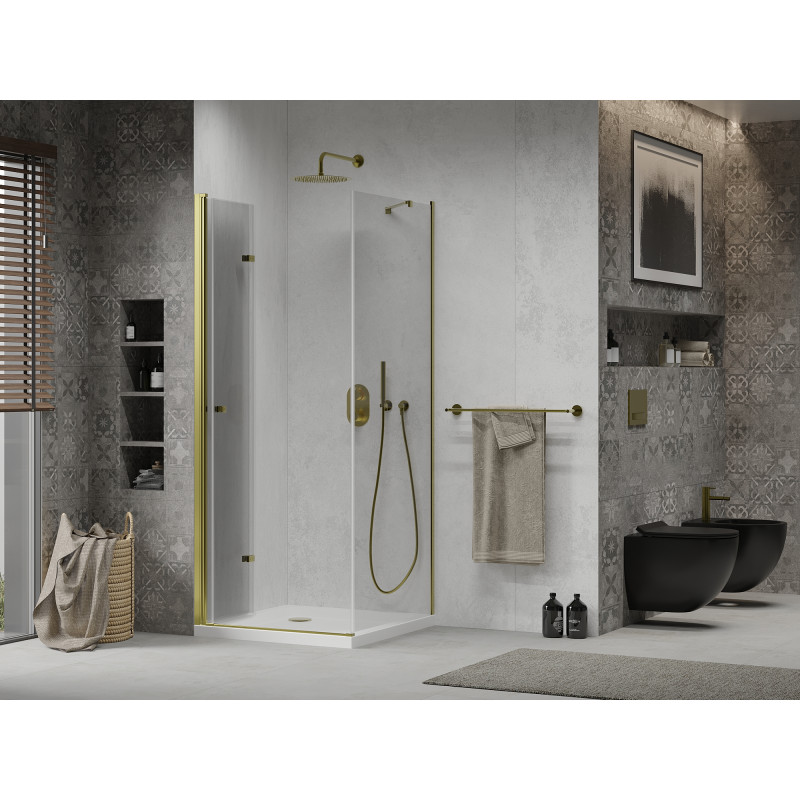 Mexen Lima cabine de douche pliable 90 x 90 cm, transparent, or + receveur de douche plat - 856-090-090-50-00-4010