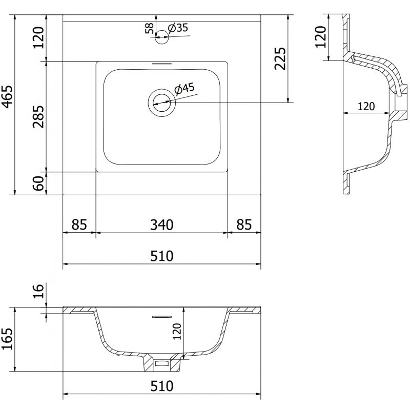 Mexen Otis lavabo encastré dans le plan de travail 51 x 46,5 cm, blanc mat - 25185001
