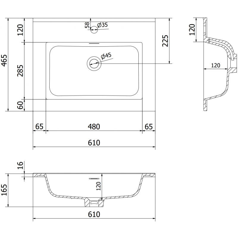 Mexen Otis lavabo encastré dans le plan de travail 61 x 46,5 cm, noir mat - 25186071