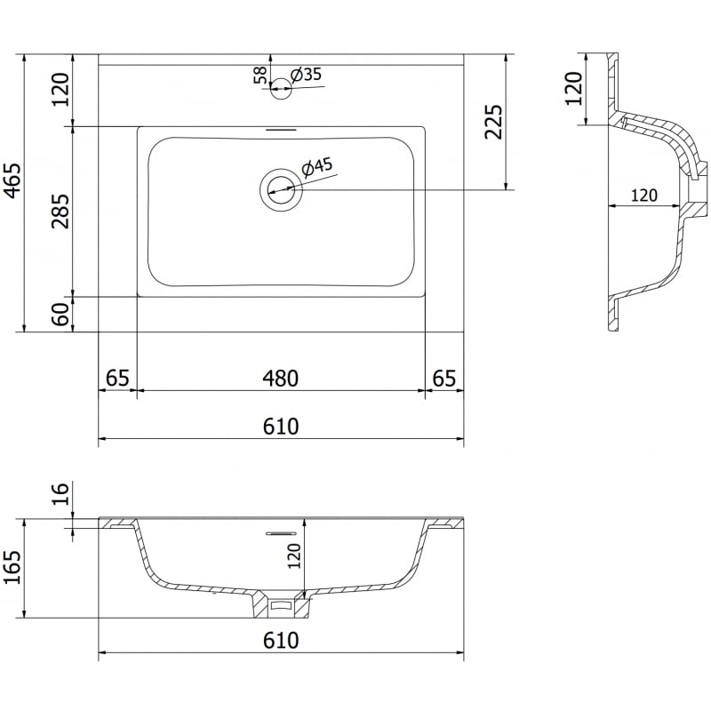 Mexen Otis lavabo encastré dans le plan de travail 61 x 46,5 cm, blanc brillant - 25186000