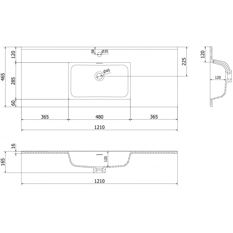 Mexen Otis lavabo encastré 121 x 46,5 cm, noir mat - 25181271