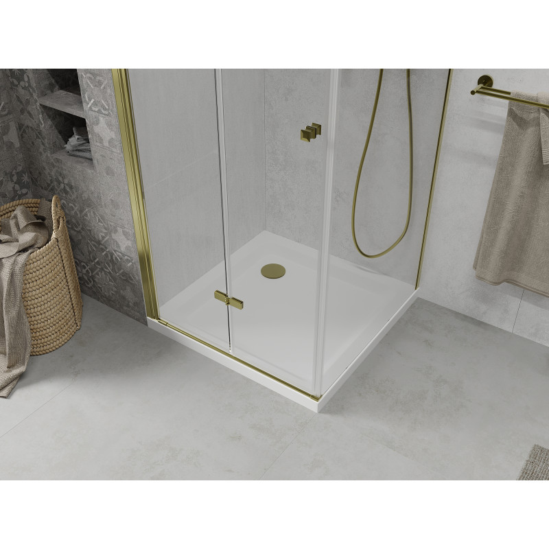 Mexen Lima cabine de douche pliante 100 x 100 cm, transparent, or + receveur Flat - 856-100-100-50-00-4010