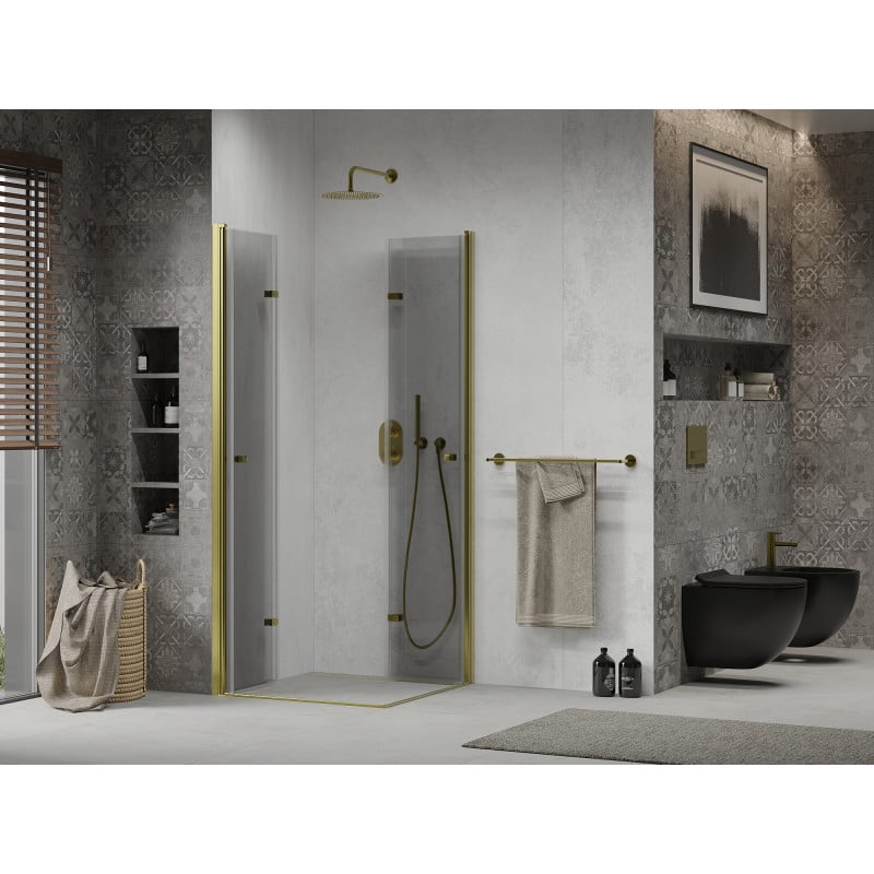 Mexen Lima Duo cabine de douche pliante 90 x 90 cm, transparente, or - 856-090-090-50-00-02