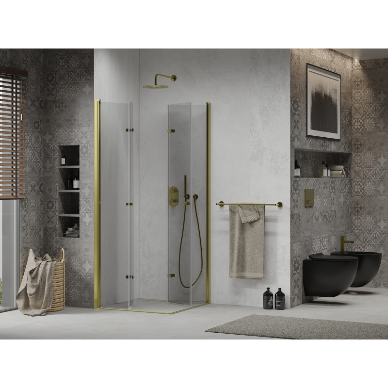 Mexen Lima Duo cabine de douche pliante 100 x 100 cm, transparent, dorée - 856-100-100-50-00-02