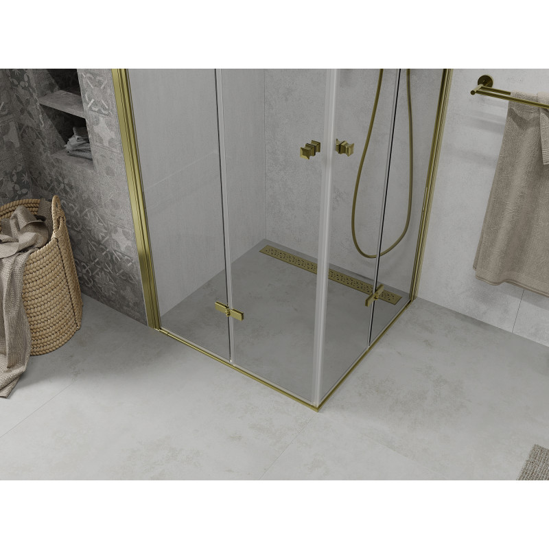 Mexen Lima Duo cabine de douche pliante 100 x 100 cm, transparent, dorée - 856-100-100-50-00-02