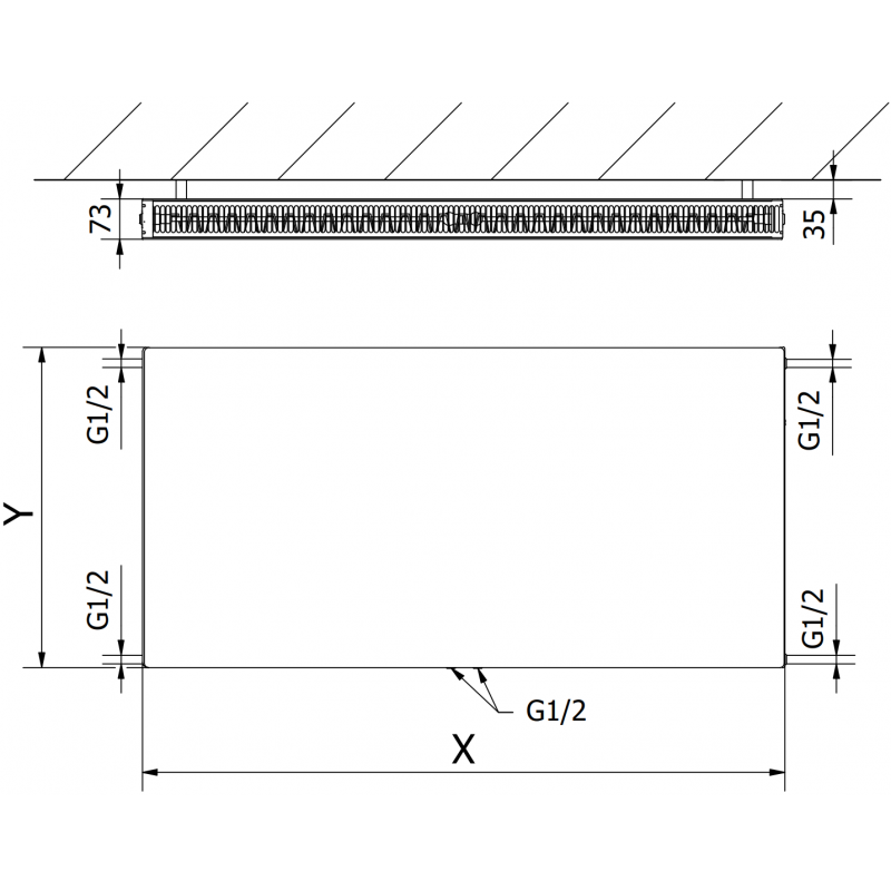 Mexen Flat CCF21 radiateur plat 300 x 800 mm, raccordement inférieur central, 505 W, blanc - W6C21F-030-080-00