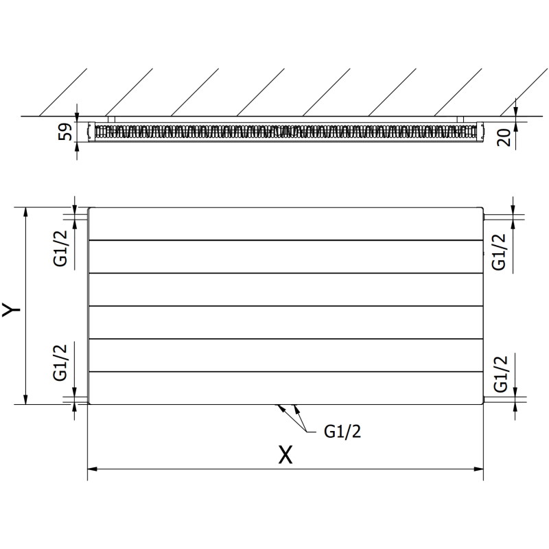 Mexen CCL11 Radiateur à panneau 900 x 800 mm, raccordement central inférieur, 873 W, blanc - W6C11L-090-080-00