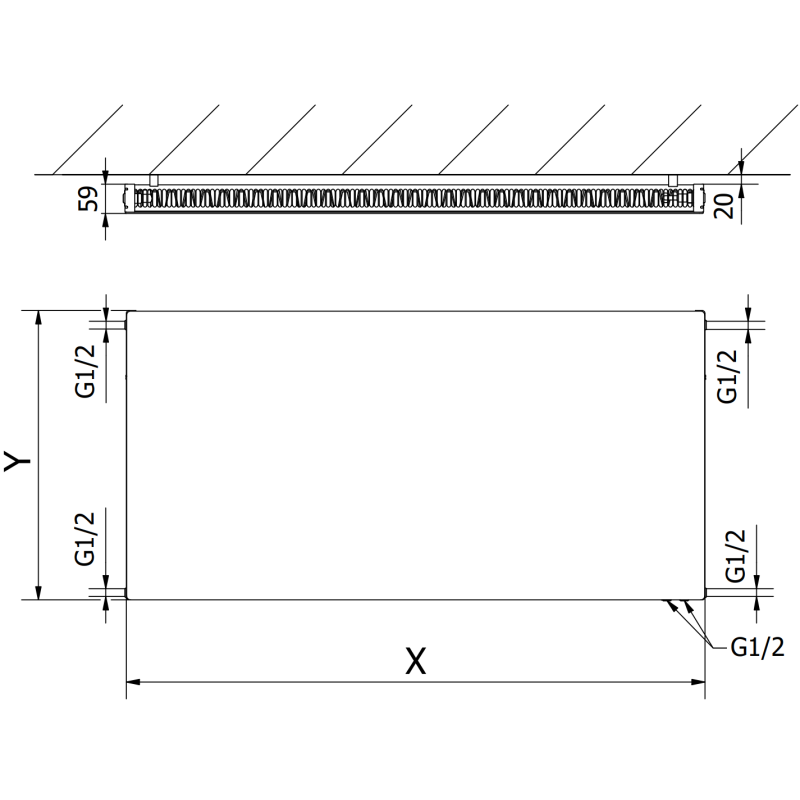 Mexen CVF11 Radiateur plat à panneaux 400 x 2000 mm, raccordement par le bas, 1111 W, anthracite - W611F-040-200-66