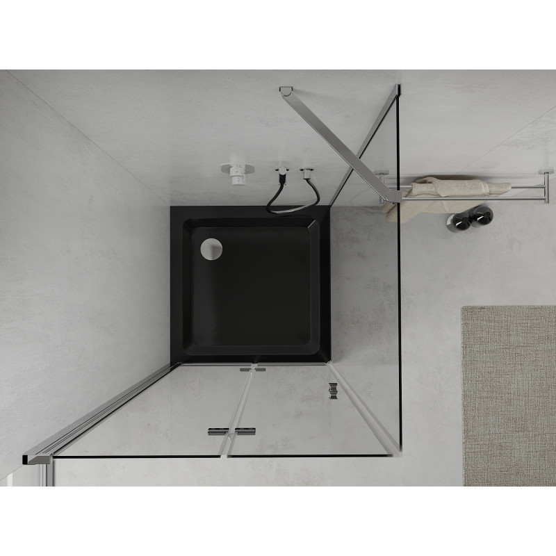 Mexen Lima cabine de douche pliante 80 x 80 cm, transparent, chrome + receveur Plat, noir - 856-080-080-01-00-4070