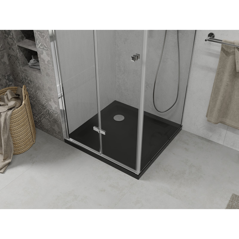 Mexen Lima cabine de douche pliante 80 x 80 cm, transparent, chrome + receveur Plat, noir - 856-080-080-01-00-4070