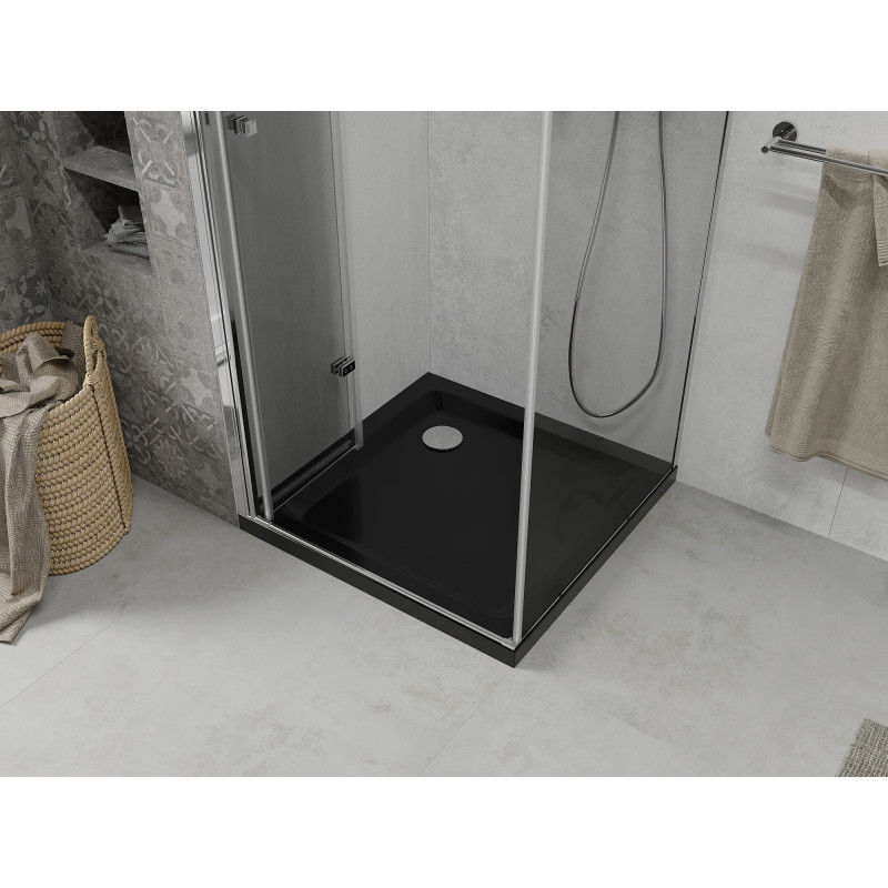 Mexen Lima cabine de douche pliante 80 x 80 cm, transparent, chrome + receveur Plat, noir - 856-080-080-01-00-4070
