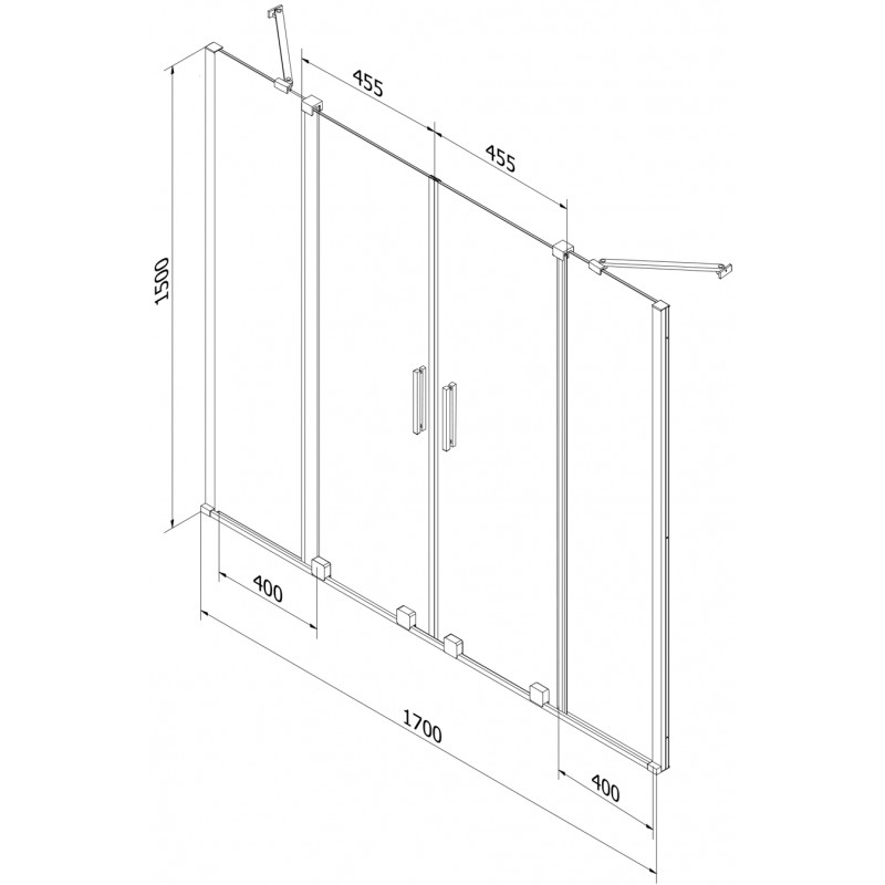 Mexen Velar Duo paroi de baignoire 2 volets coulissants 170 x 150 cm, transparent, gun metal - 896-170-000-02-95