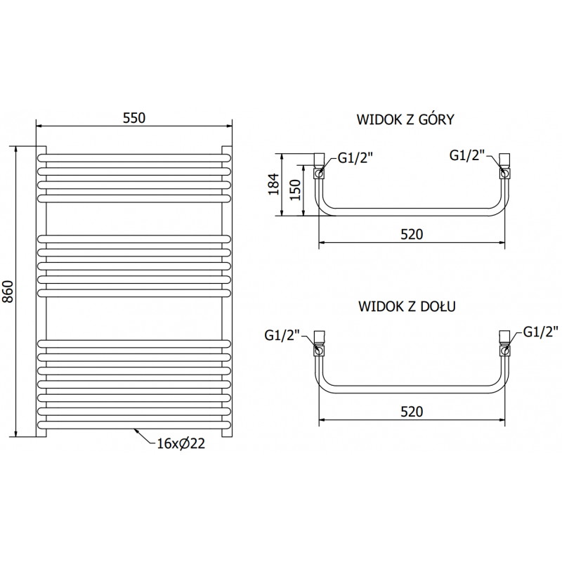 Mexen Apollo radiateur de salle de bain 860 x 550 mm, 481 W, blanc - W117-0860-550-00-20