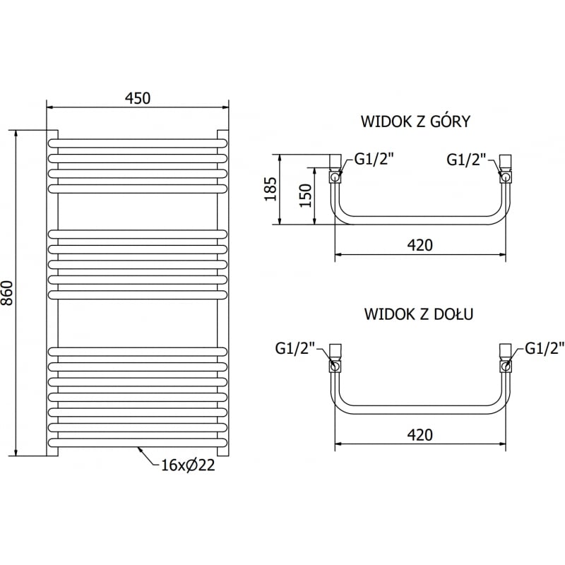Mexen Apollo radiateur de salle de bain 860 x 450 mm, 424 W, noir - W117-0860-450-00-70