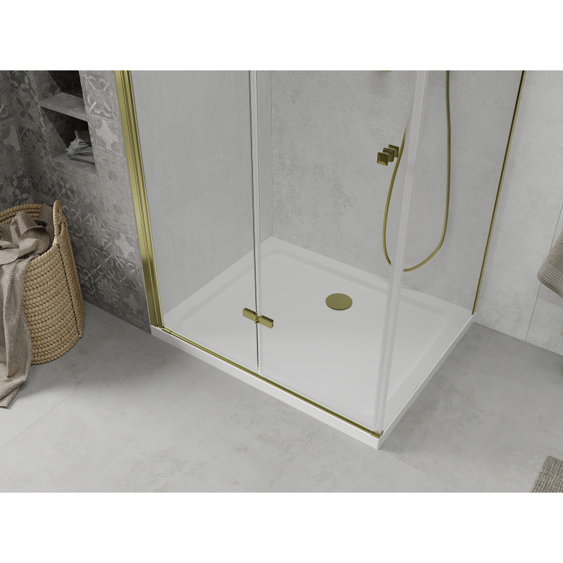 Mexen Lima cabine de douche pliante 70 x 90 cm, transparente, or + receveur de douche plat - 856-070-090-50-00-4010