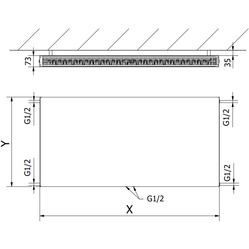 Mexen Flat CCF21 radiateur plat 300 x 1300 mm, raccordement central inférieur, 820 W, anthracite - W6C21F-030-130-66