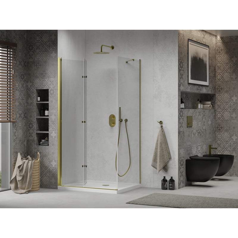 Mexen Lima cabine de douche pliante 70 x 100 cm, transparent, or + receveur plat - 856-070-100-50-00-4010