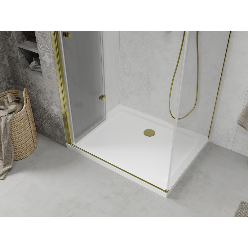 Mexen Lima cabine de douche pliante 80 x 90 cm, transparente, dorée + receveur de douche plat - 856-080-090-50-00-4010