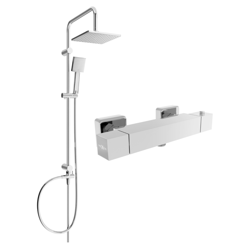 Mexen Cube Tord ensemble de douche apparent avec pommeau de douche et robinet de douche thermostatique, chrome - 77200200-00