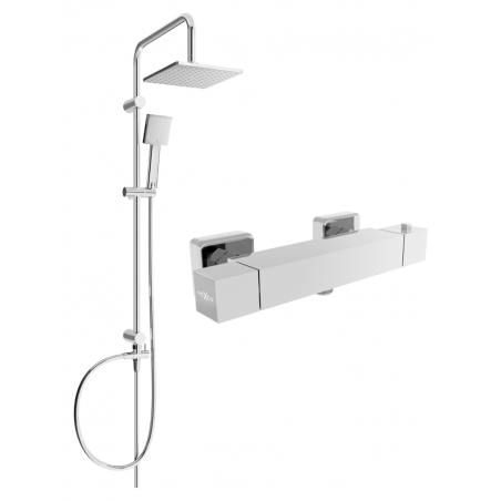 Mexen Cube Tord ensemble de douche apparent avec pommeau de douche et robinet de douche thermostatique, chrome - 77200200-00