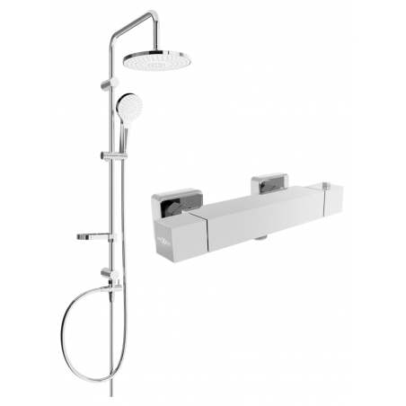 Mexen Cube Erik ensemble de douche externe avec pomme de douche et mitigeur thermostatique, chrome - 77200205-00