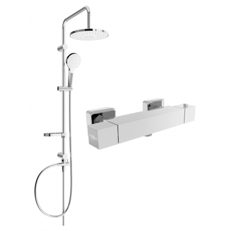 Mexen Erik ensemble de douche en saillie avec pomme de douche et mitigeur thermostatique Cube, chrome - 77200205-00