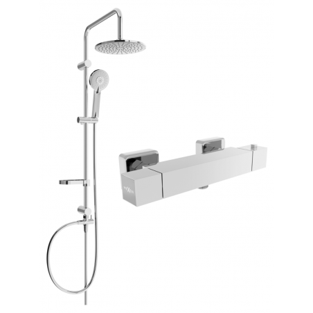 Ensemble de douche apparent Mexen Carl avec pommeau de douche et mitigeur thermostatique Cube, chromé - 77200240-00