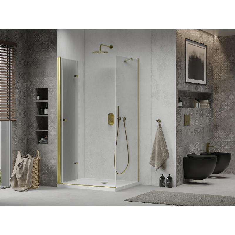 Mexen Lima cabine de douche pliante 100 x 70 cm, transparente, or + receveur plat - 856-100-070-50-00-4010