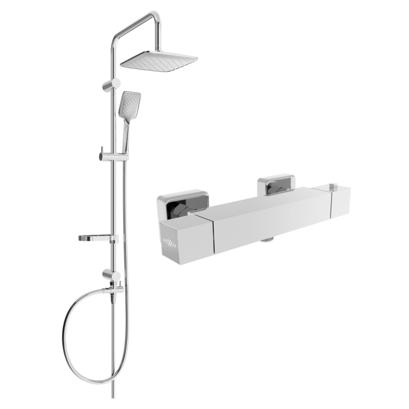 Mexen Sven ensemble de douche en saillie avec pommeau de douche et mitigeur thermostatique Cube, chrome - 77200262-00
