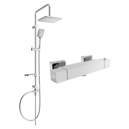 Mexen Sven ensemble de douche en saillie avec pommeau de douche et mitigeur thermostatique Cube, chrome - 77200262-00