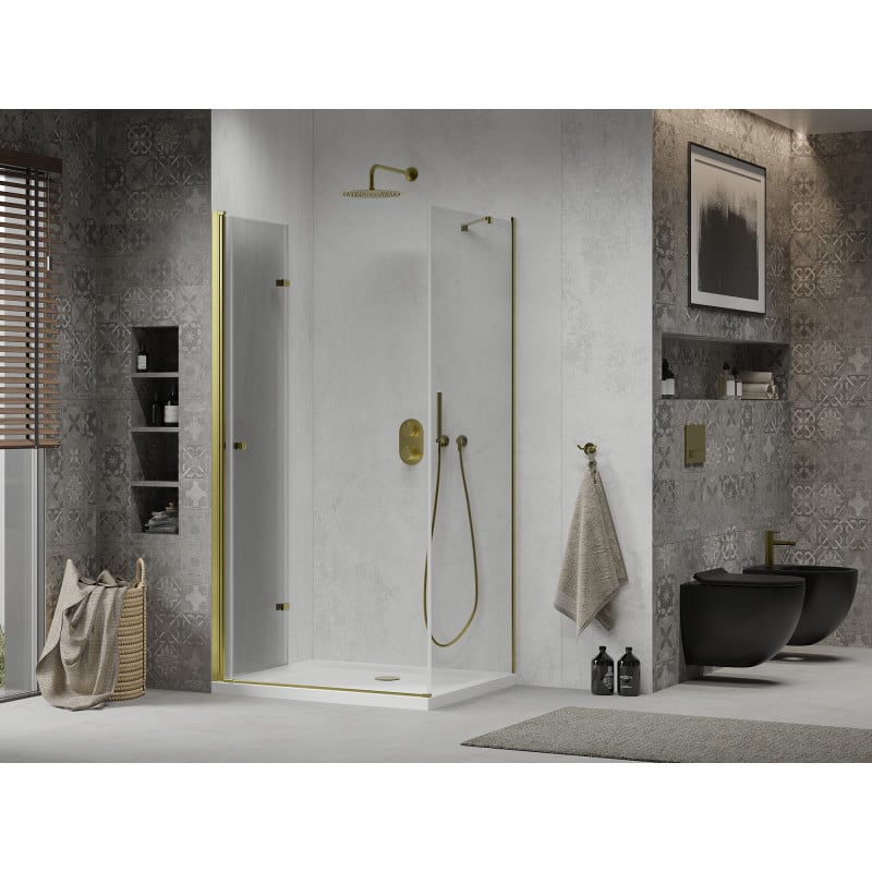 Mexen Lima cabine de douche pliante 100 x 80 cm, transparent, or + receveur Flat - 856-100-080-50-00-4010