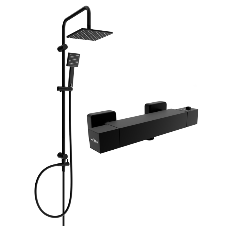 Mexen Cube Tord ensemble de douche apparent avec douche de tête et robinet thermostatique, noir - 77200200-70