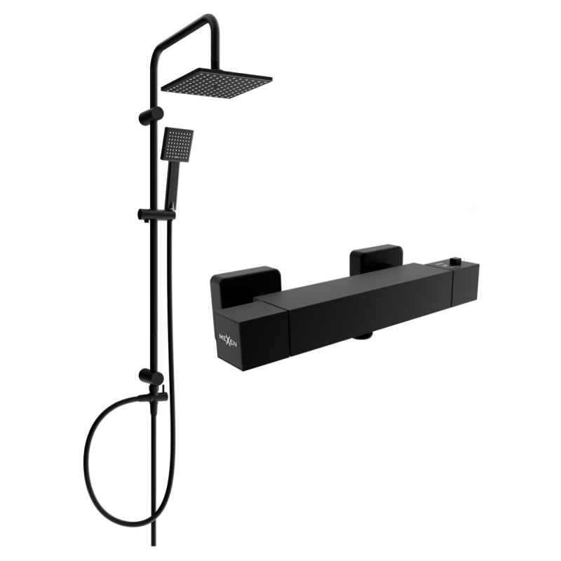 Mexen Tord ensemble de douche en saillie avec douche de tête et robinet thermostatique Cube, noir - 77200200-70